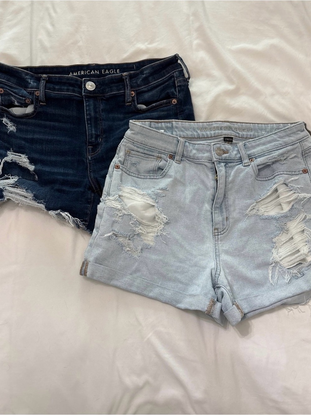 American Eagle Outfitters Distressed Denim Shorts - Dark Indigo & Light Wash